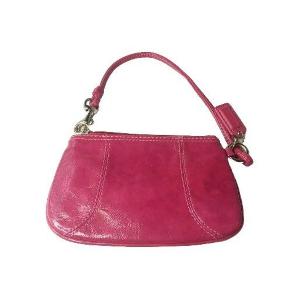 Coach Corner Zip Leather Wristlet Raspberry Red Clutch Purse Small